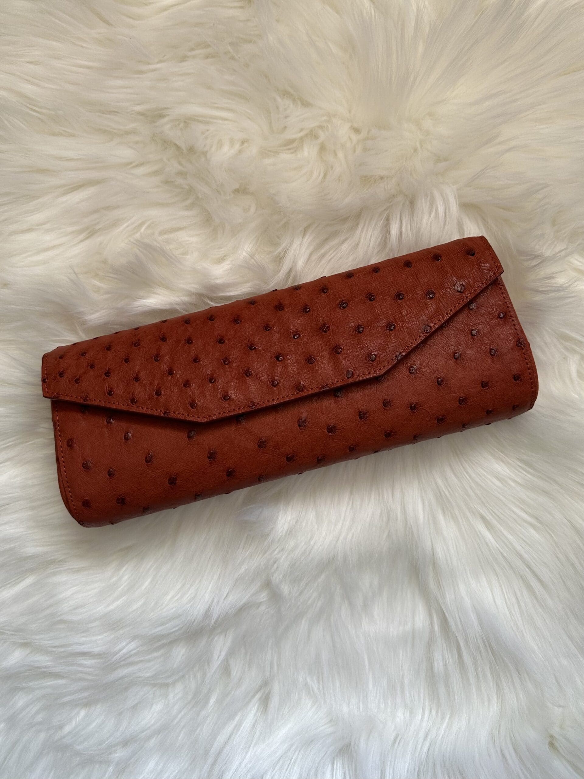 Sharla Ostrich Clutch – Chestnut