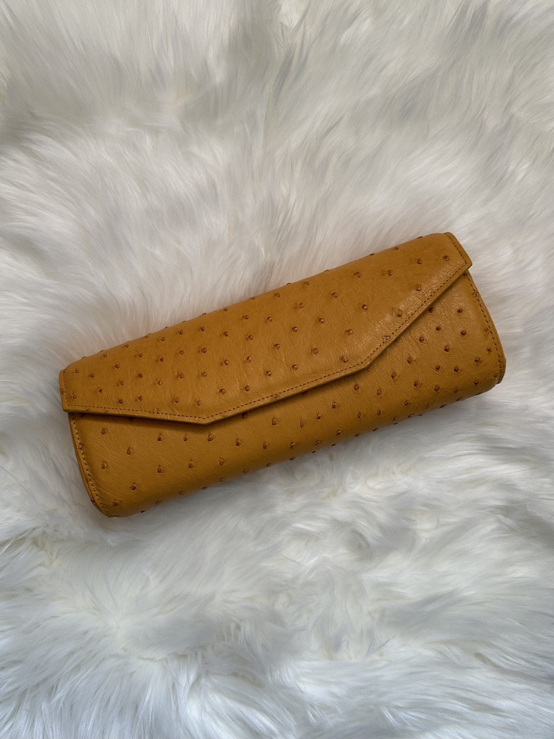 Sharla Ostrich Clutch – Mustard
