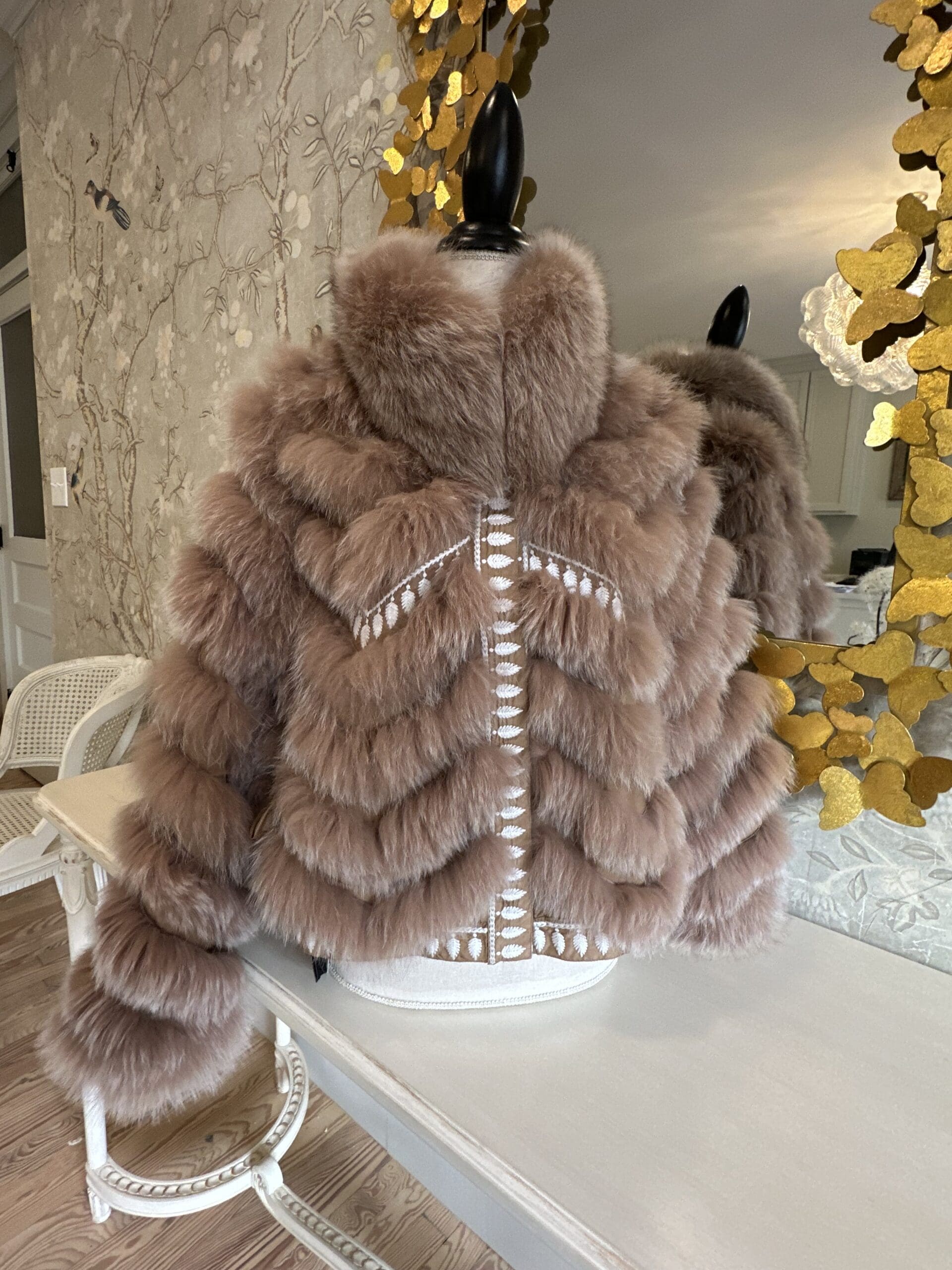 Embroidered Reversible Silk To Fox Jacket - Image 7