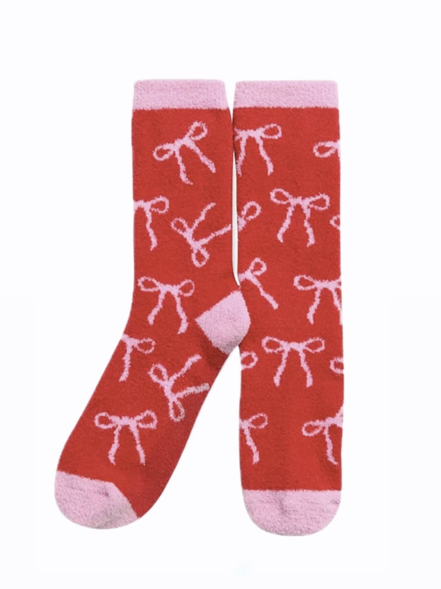 Cozy Red & Pink Bow Socks