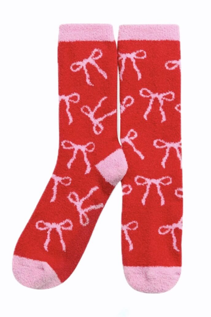 Cozy Red & Pink Bow Socks