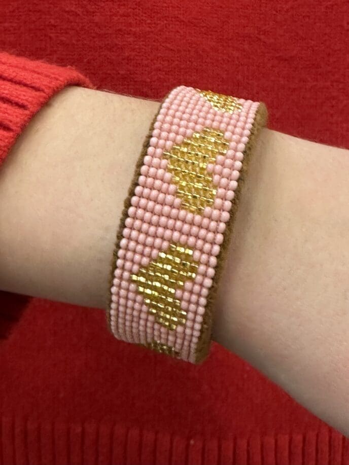 Pink Cuff Gold Heart Bracelet