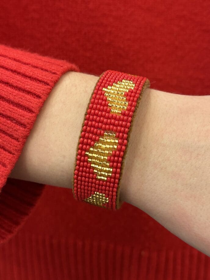 Red Cuff Gold Heart Bracelet by Que Color