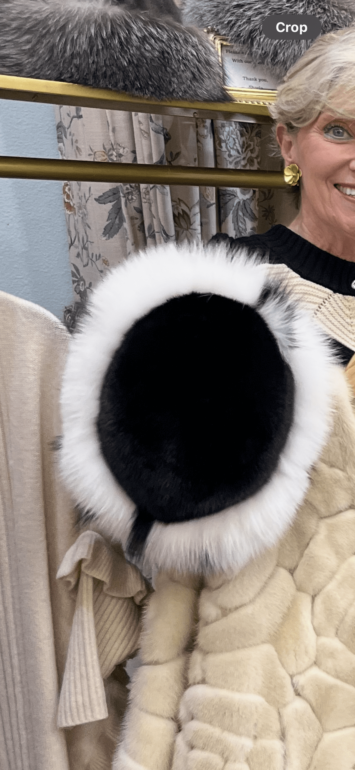 Black Mink Hat w/White Fox Trim - Image 2