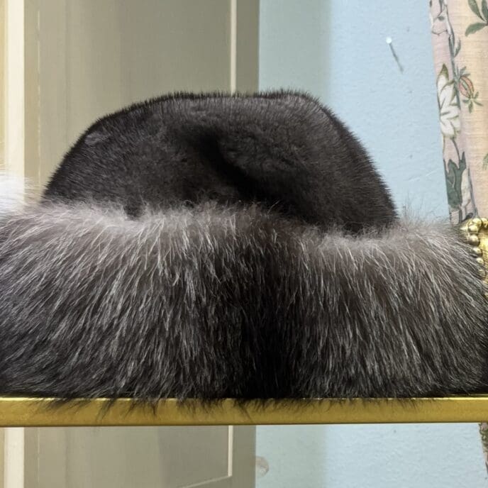 Black Mink Hat w/ Silver Indigo Fox Trim