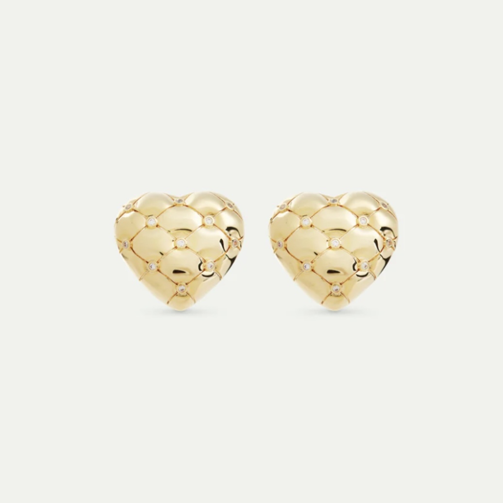 LES NÉRÉIDES Quilted Gold and Crystal Earrings - Clip On