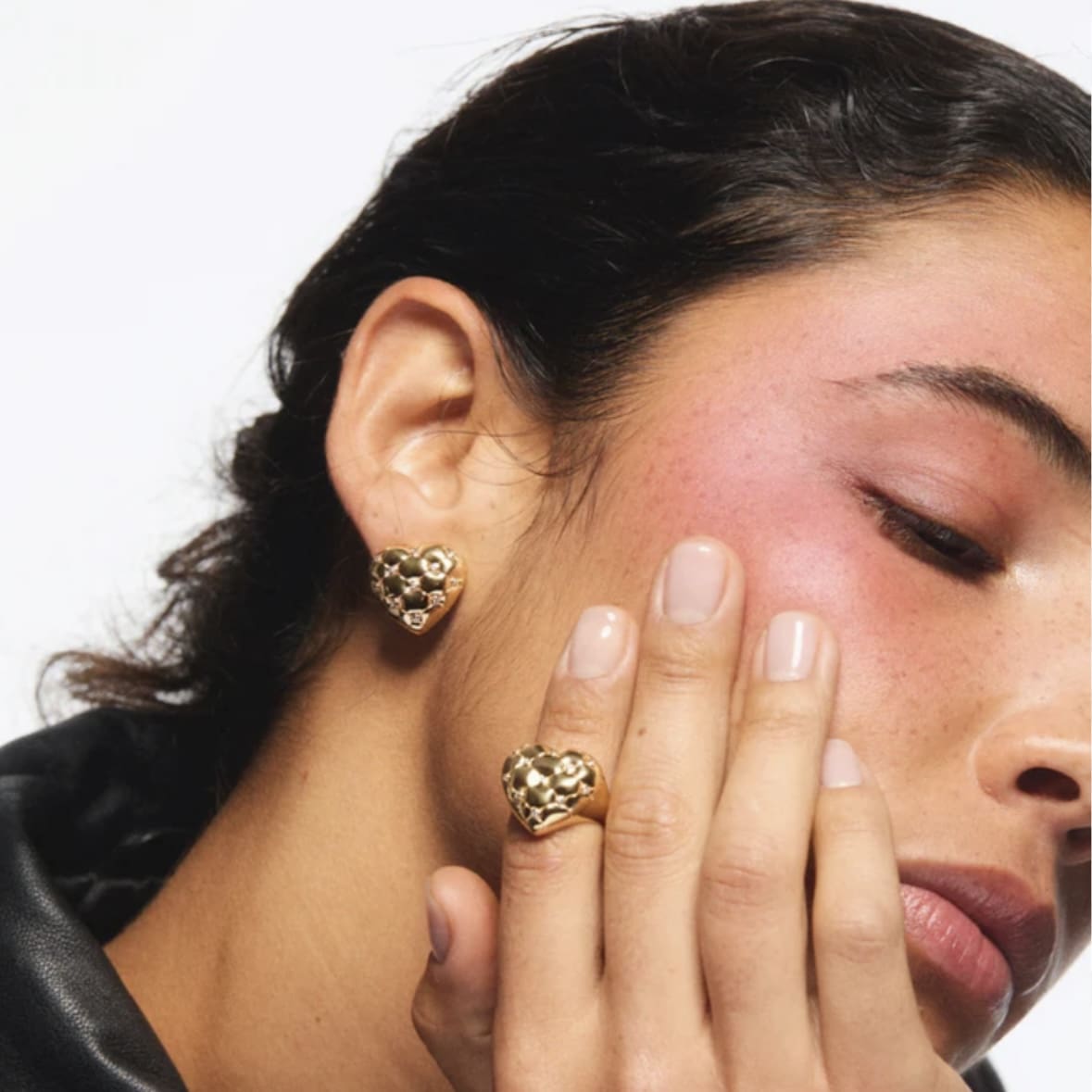 LES NÉRÉIDES Quilted Gold and Crystal Earrings - Clip On - Image 2