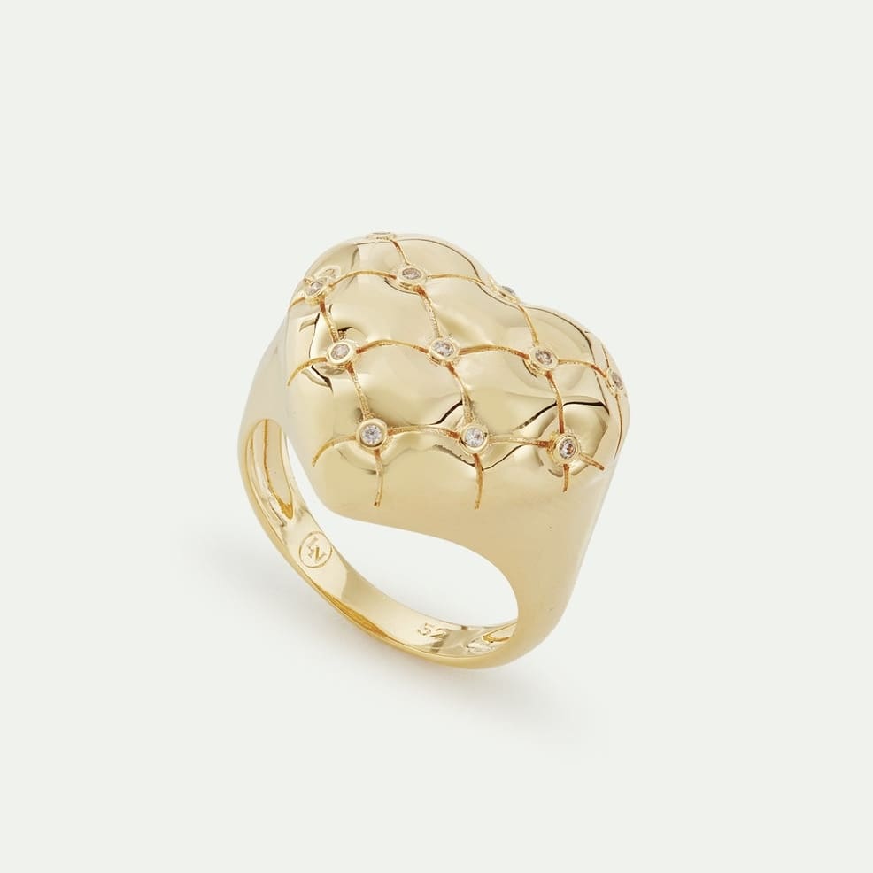 LES NÉRÉIDES Quilted Gold and Crystal Heart Ring - Image 2
