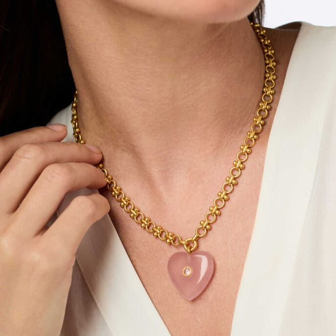 Julie Vos Heart Necklace- Pink Quartz