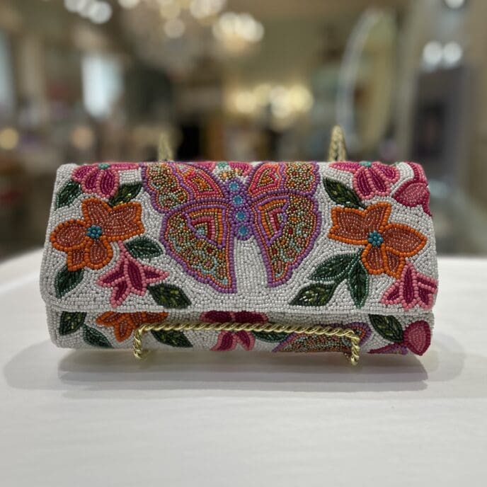 Colorful Beaded Butterfly Clutch w/Chain Strap