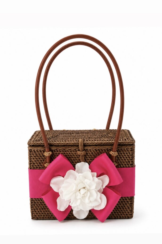 Handbag - Gardenia Flower - Hot Pink Ribbon