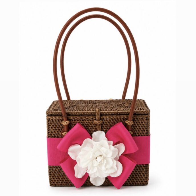 Handbag - Gardenia Flower - Hot Pink Ribbon