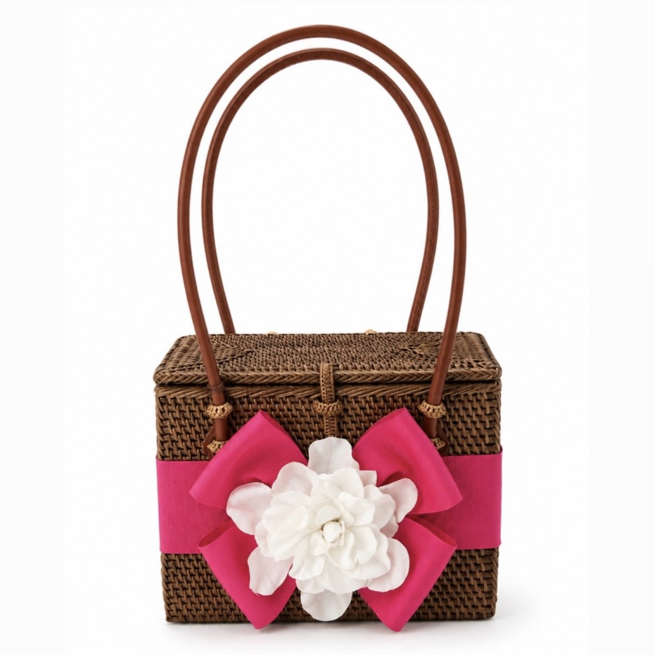 Handbag - Gardenia Flower - Hot Pink Ribbon