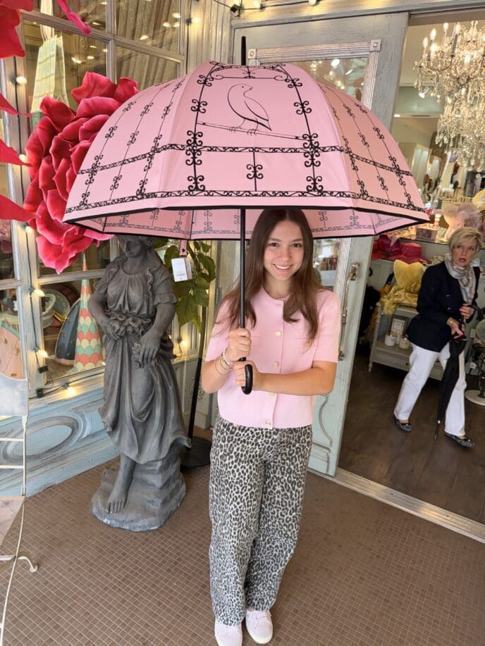 Guy de Jean -Bird Cage Umbrella / Mat Bois 60-8 "Oiseau Cage" - Light Pink