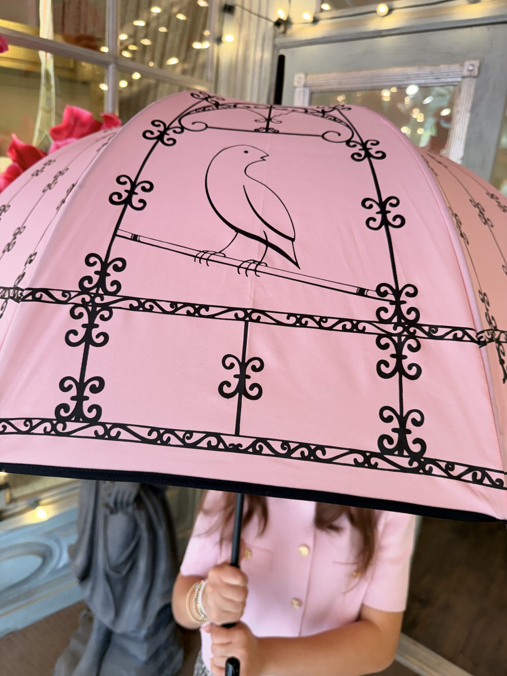 Guy de Jean -Bird Cage Umbrella / Mat Bois 60-8 "Oiseau Cage" - Light Pink - Image 2