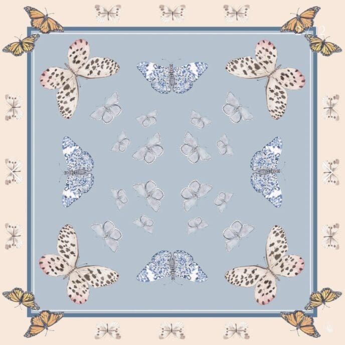 Catherine Cartie Neutral Butterfly Silk Scarf