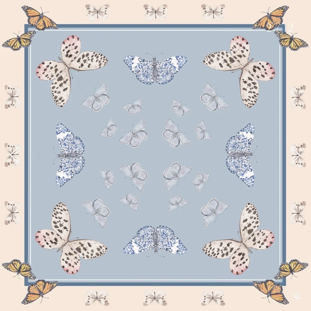 Catherine Cartie Neutral Butterfly Silk Scarf