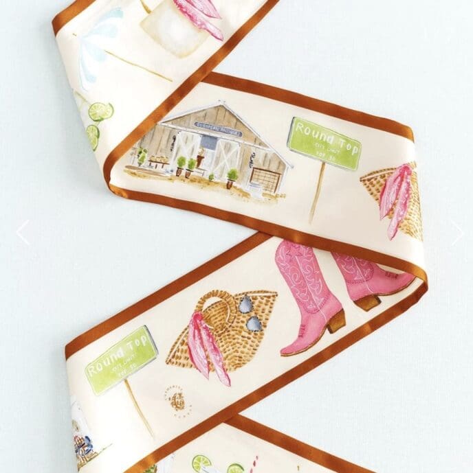 Catherine Cartie Round Top Ribbon Silk Scarf