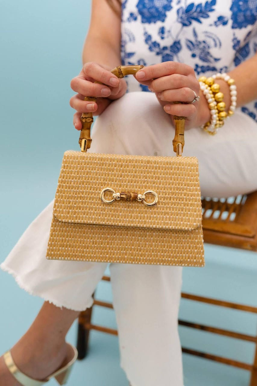 Handbag - Straw Clutch with Bamboo Handle - Image 2