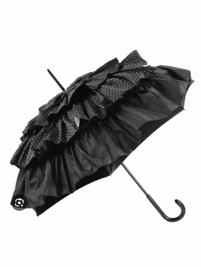 Guy de Jean Black/Black & White Polka Dot Cancan Umbrella / Volants French Cancan 60 MAT BOIS