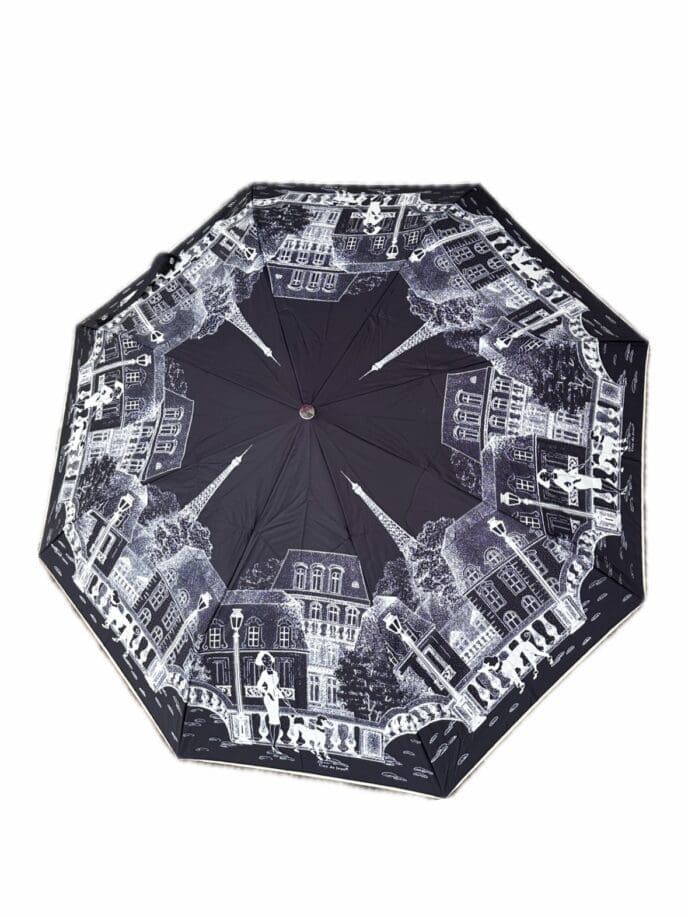 Guy de Jean Compact Umbrella -La Parisienne Mini 54/8 Black with White