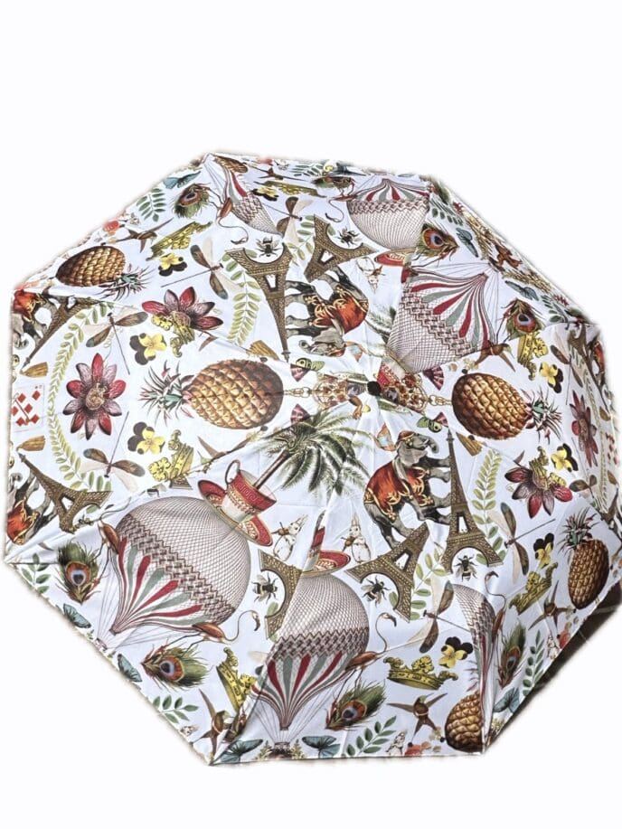 Guy de Jean Compact Umbrella - Mini Matic 54/8 Acier "Jungle" - Ivory