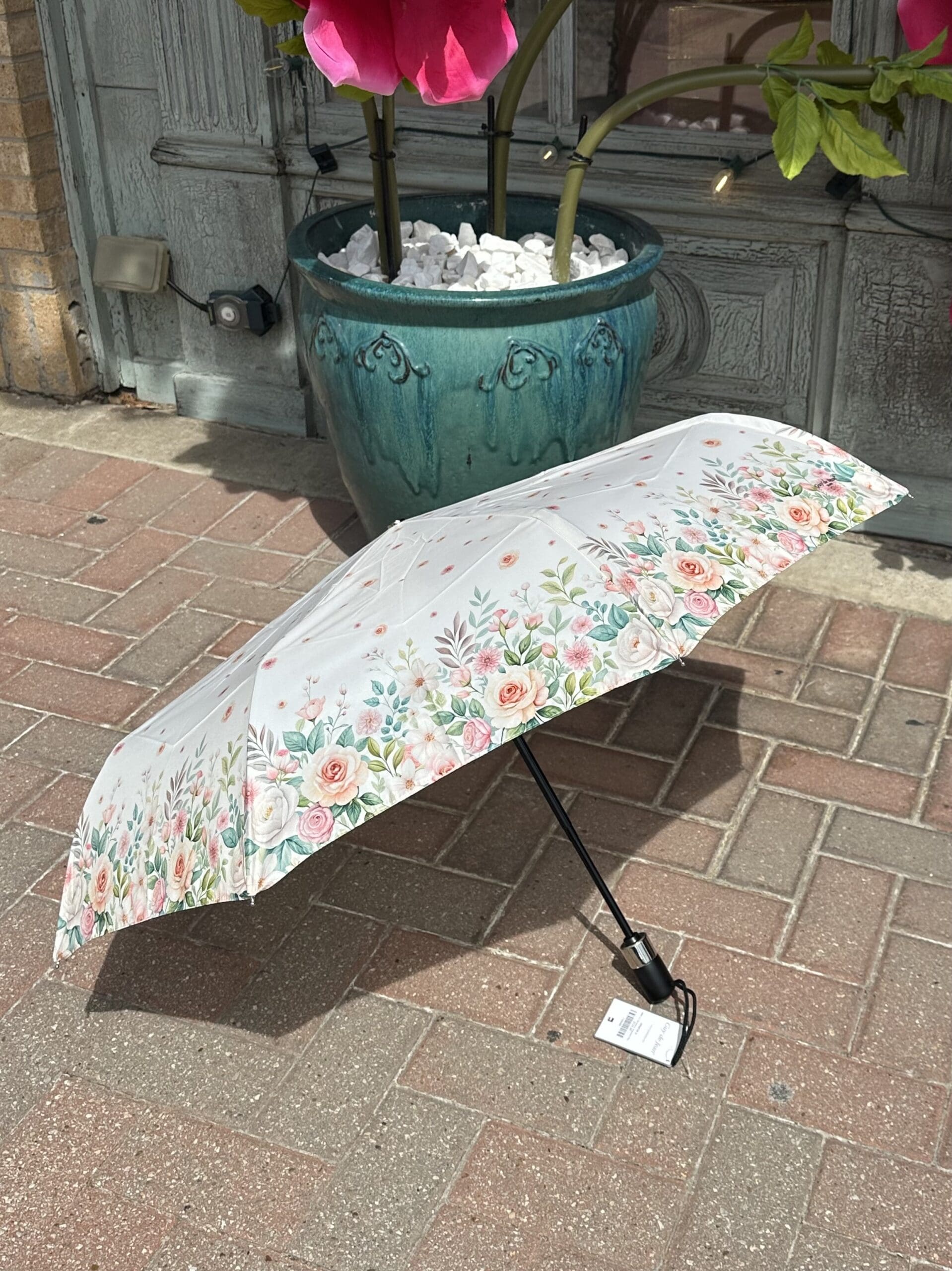 Guy de Jean Compact Umbrella - MINI o/c Sections Imprime Fleurs+Poignee Noire - Image 2