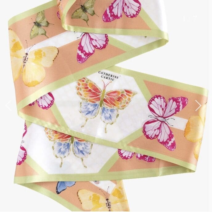 Catherine Cartie Bright Butterfly Silk Ribbon Scarf