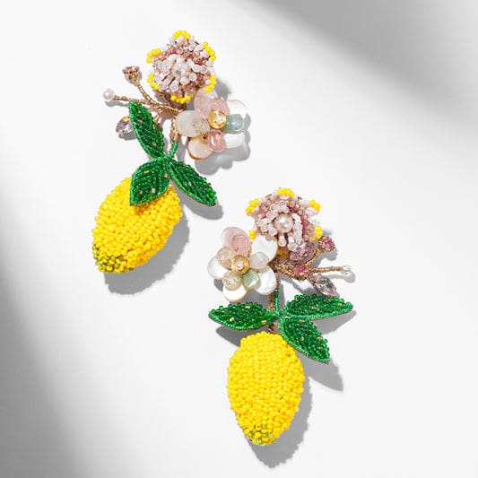 Lemon Earrings - Hand Embroidered