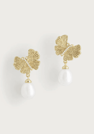 Anabel Aram Butterfly With Pearl Drop Earrings