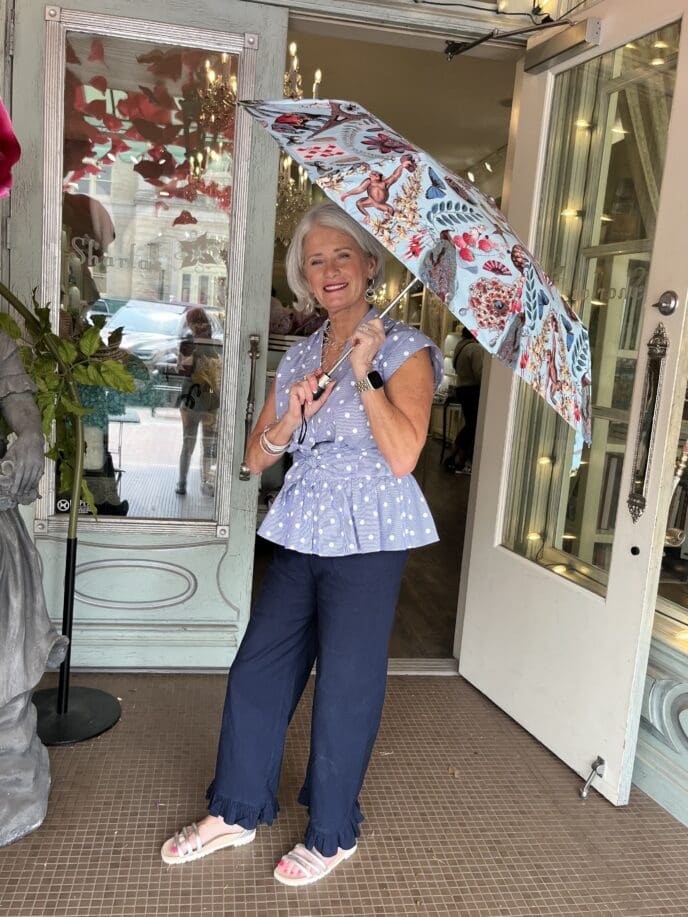 Guy de Jean Compact Umbrella - Mini Matic 54/8 Acier "Jungle" - Light Blue