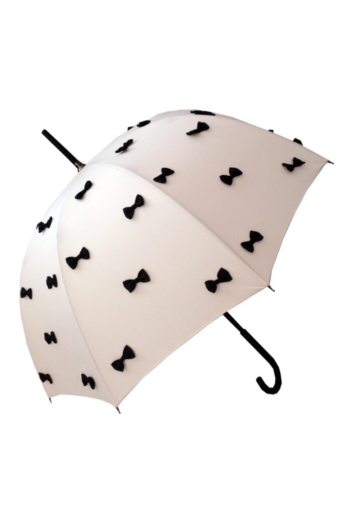 Guy de Jean - “Lolita” Umbrella 56/8 Mat Bois Noir Rond Uni+Noeuds Cousus Poignee