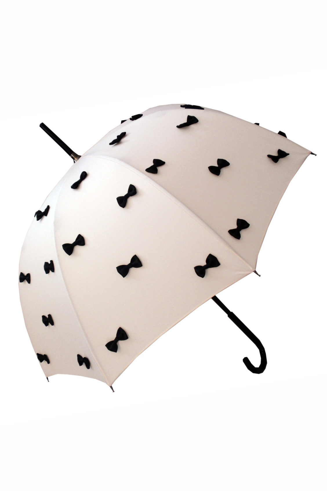 Guy de Jean - “Lolita” Umbrella 56/8 Mat Bois Noir Rond Uni+Noeuds Cousus Poignee