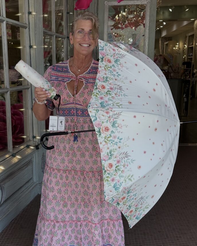 Guy de Jean - Full-Size Umbrella LONG AUTO 60/8 Imprime Fleurs+Poignee Courbe