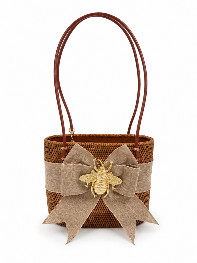 Handbag MOB- Linen Color Fluffy Bow-XL Bee