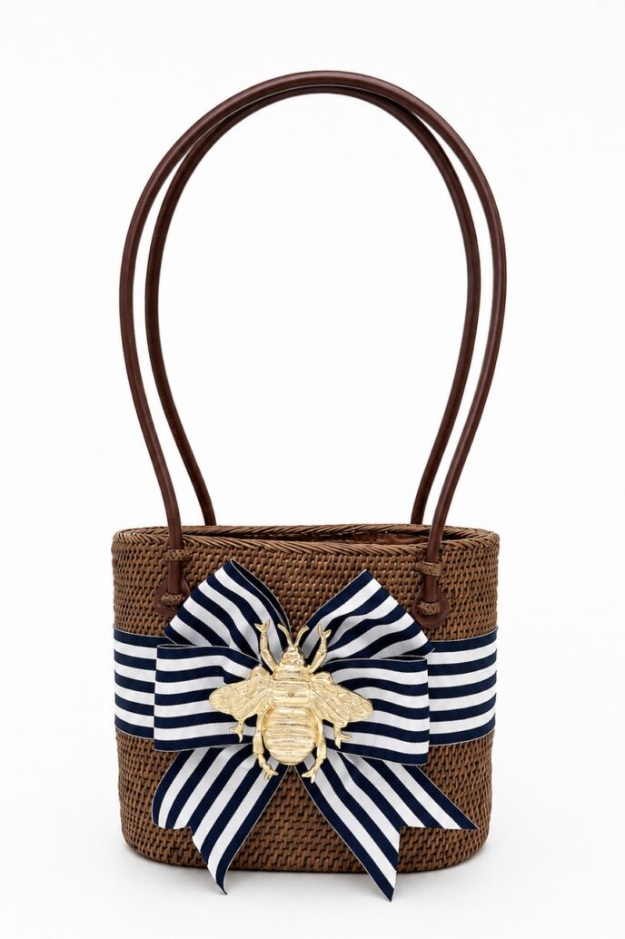Handbag MOB- Navy and White Fluffy Bow-XL Bee