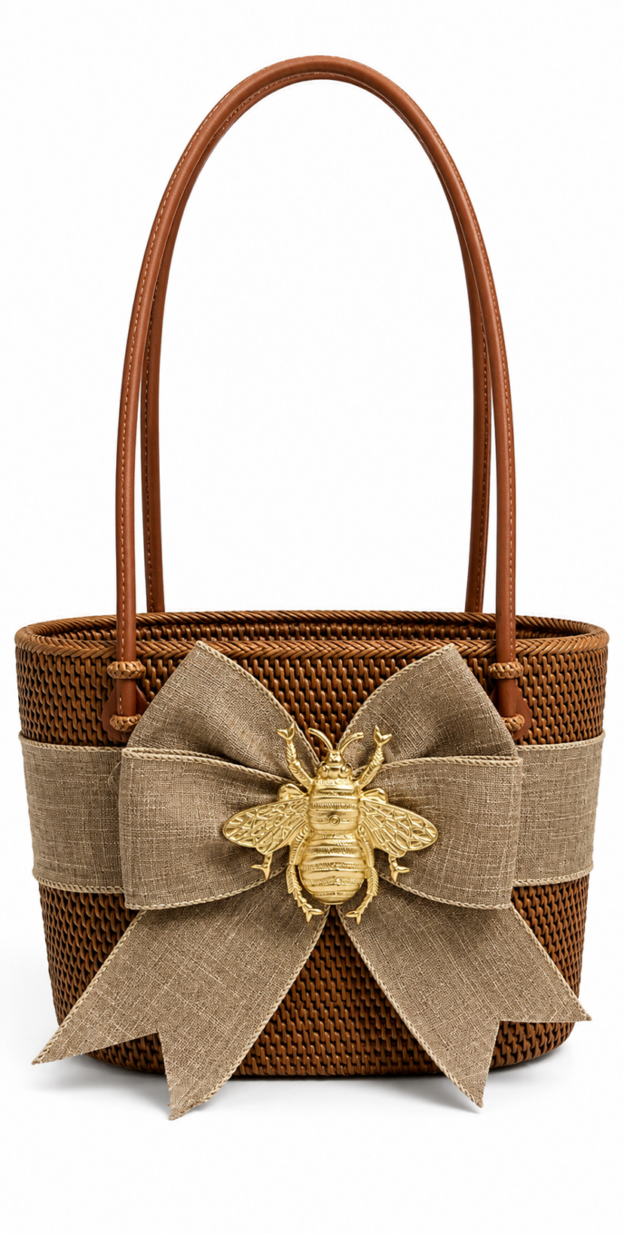 Handbag MOB- Linen Color Fluffy Bow-XL Bee