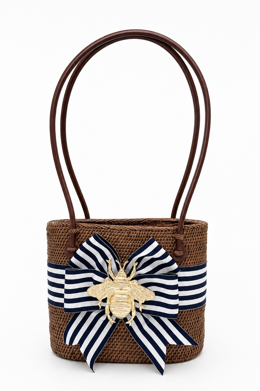Handbag MOB- Navy and White Fluffy Bow-XL Bee
