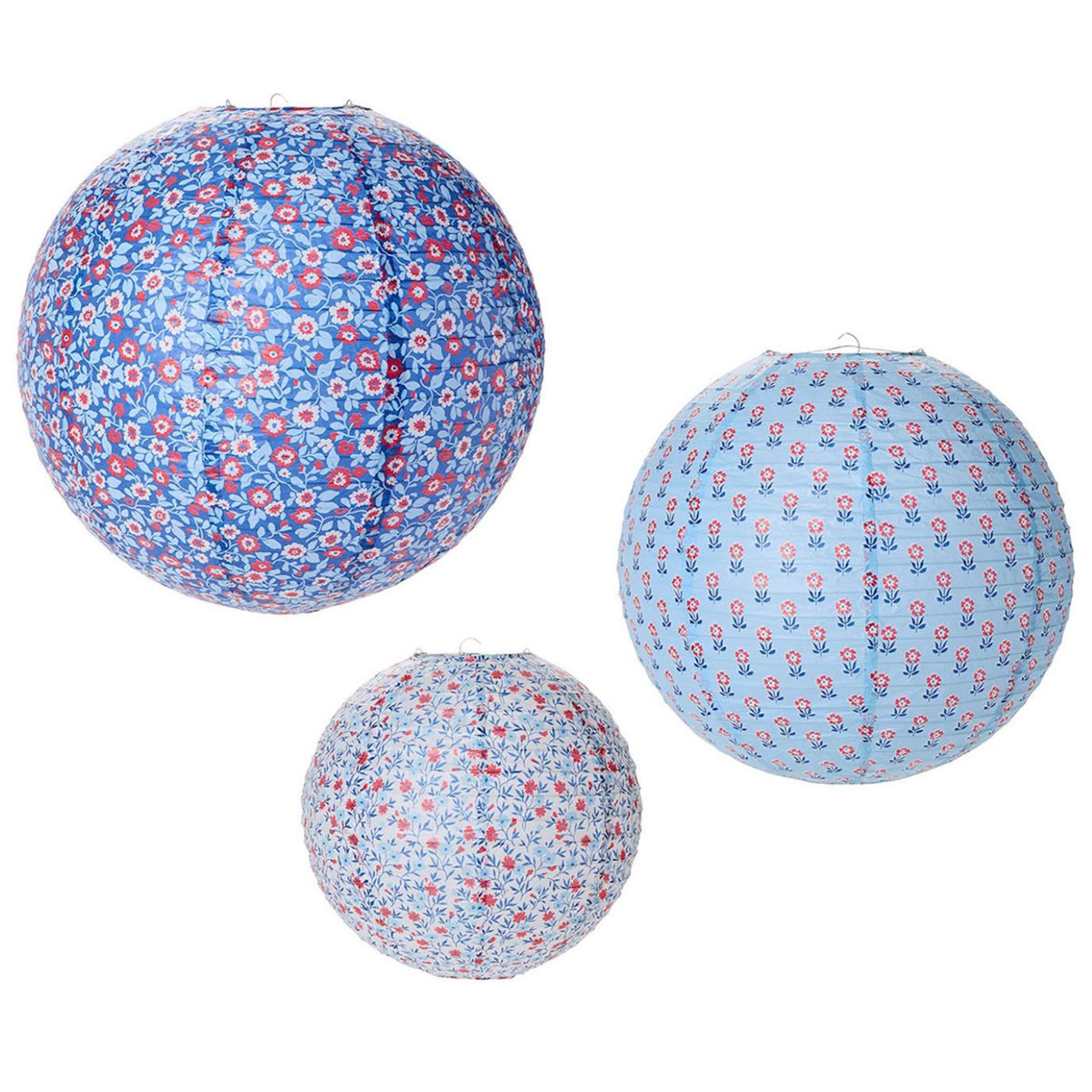 Red, White, & Bloom Paper Lanterns s/3