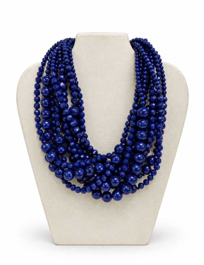 Angela Caputi Collection - 5- Blue Boules and Garnets Twisted Necklace