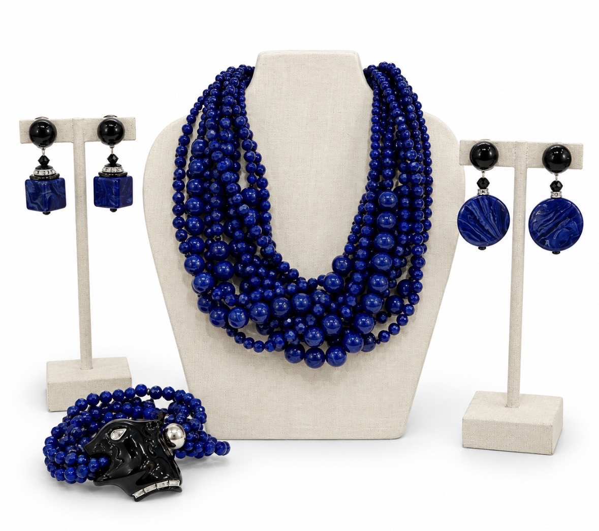 Angela Caputi Collection - 5- Blue Boules and Garnets Twisted Necklace - Image 2