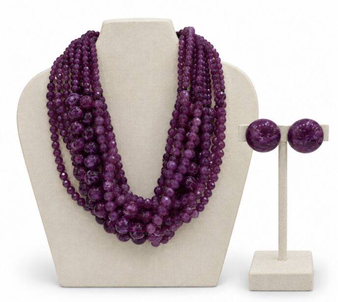 Angela Caputi Collection - Purple Boules and Garnets Twisted Necklace