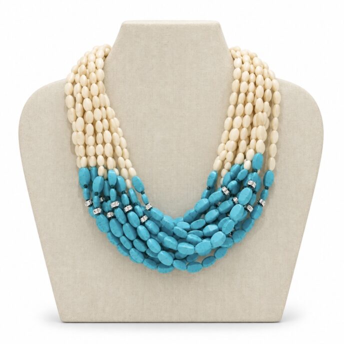 Angela Caputi Collection - 6- Turquoise/Cream Necklace
