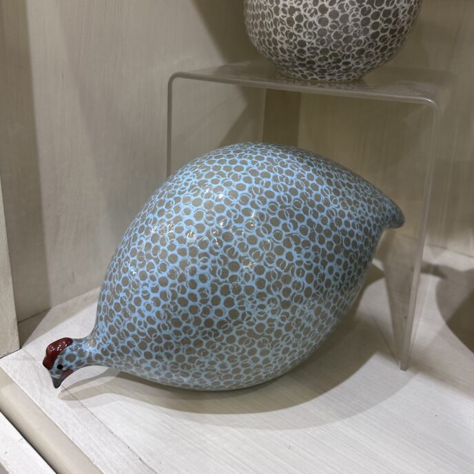 French Guinea Fowl Grey Spotted Sky Blue - Pecking