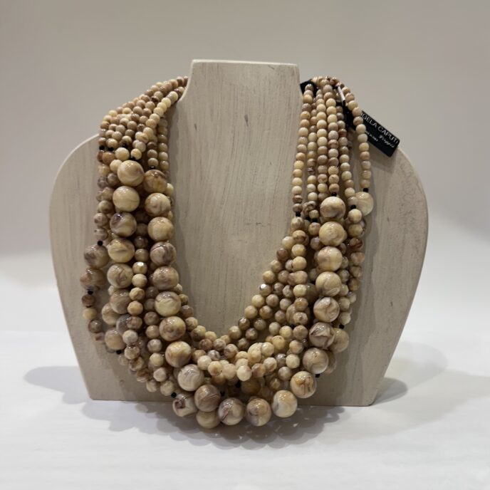 Angela Caputi Collection - 4- Tan/Cream Boules and Garnets Twisted Necklace