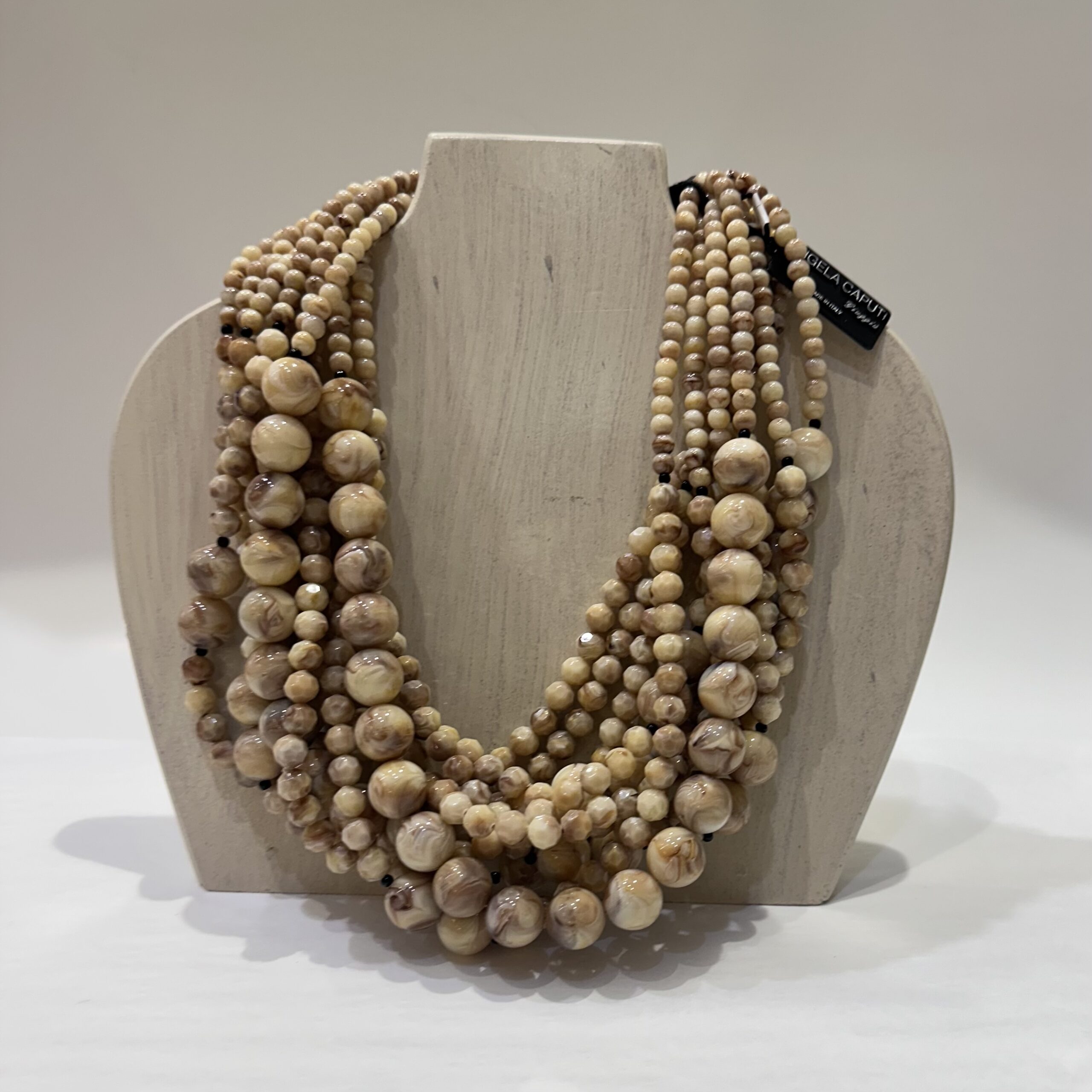 Angela Caputi Collection - 4- Tan/Cream Boules and Garnets Twisted Necklace