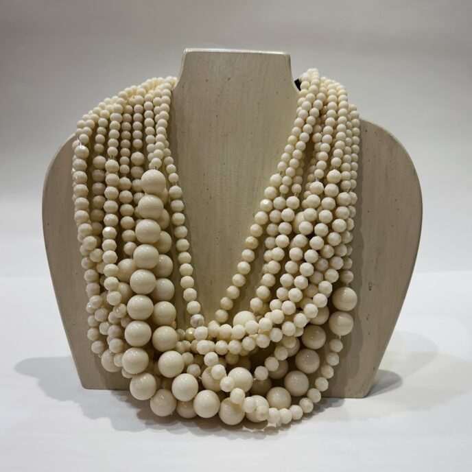 Angela Caputi Collection - 5- Cream Boules and Garnets Twisted Necklace