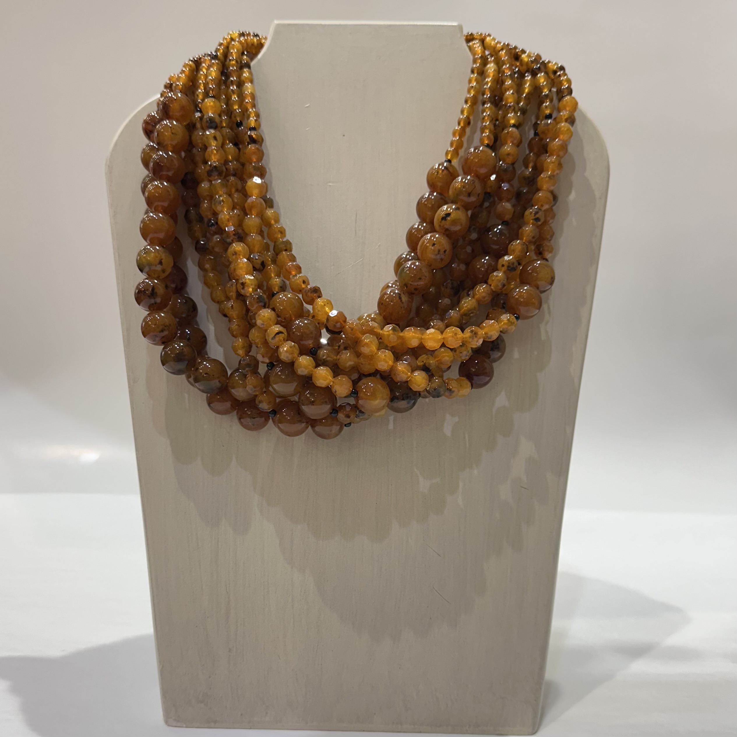 Angela Caputi Collection - Brown/Amber Boules and Garnets Twisted Necklace