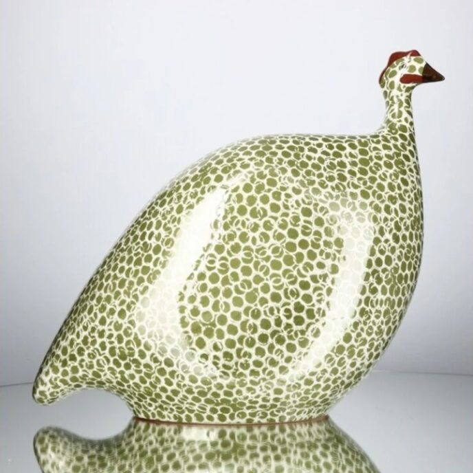 French Guinea Fowl Green Splashes Spotted White - Small