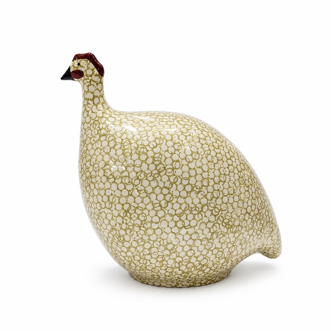 French Guinea Fowl White Spotted Green Leaf - Large